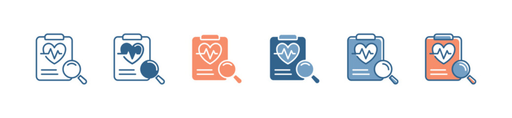 Wall Mural - magnifier search cardiology diagnosis report icon medical diagnose analysis heartbeat symbol vector find health care prescription illustration