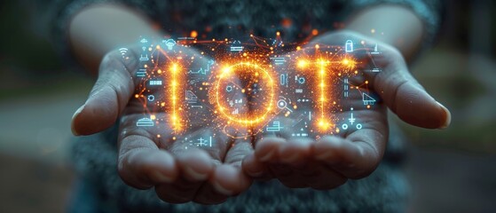 Poster - IoT concept diagram with double exposure using Internet of things (IoT) word diagram