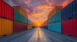 © ADDICTIVE STOCK - Colorful shipping containers at sunset. Generative AI image