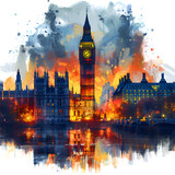 Fototapeta Londyn - Big Ben London illustration art