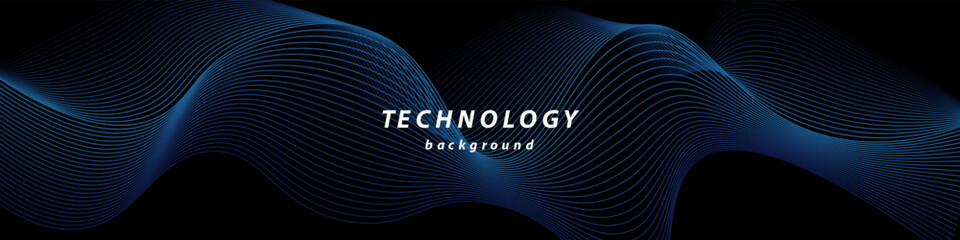 Poster - Vector wavy lines smooth curve flowing dynamic blue gradient light. Blue abstract lines. Sound waves on black background for your design. Vector EPS 10
