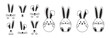 Set of easter bunnies hand drawn, face of rabbits. Ears and muzzle with whiskers, paws.
