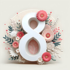 Wall Mural - Illustration of number 8  and floral decoration for background and banner for 8th march women's day 