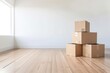 Moving boxes in an empty room symbolize a fresh start in a new location