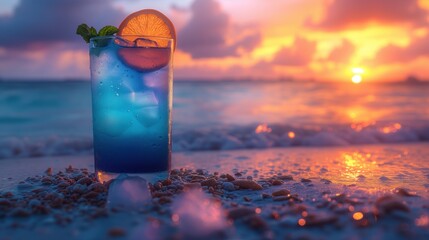 Sticker - blue cocktail on background of the sea