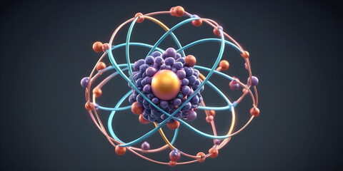Atomic structure. Atom is the smallest level of matter that forms chemical elements. Nuclear reaction. Concept nanotechnology. Neutrons and protons - nucleus. Loop-able seamless 4K 3D animation