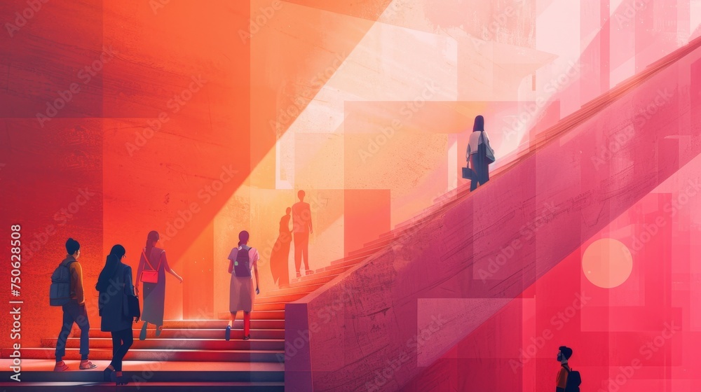 Person Vector Rising Up Abstract Silhouettes of people ascending and descending in a vibrant abstract ...