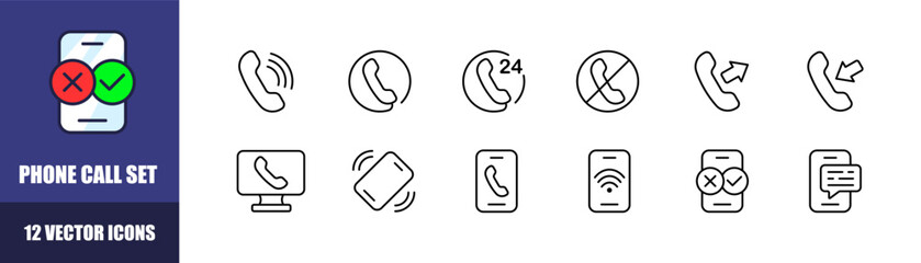Poster - Phone call set. Linear style. Vector icons