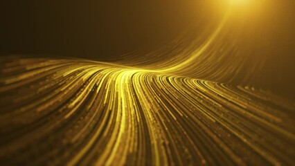 Wall Mural - Luxury golden particle light flow, gold particle stripes. Golden stream with striped, flowing neon curve lines background.