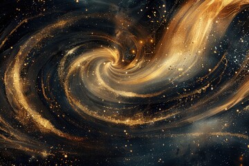 Wall Mural - an abstract cosmic background with swirling gold metallic foil accents resembling galaxies and nebul
