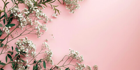 Sticker - white flowers on a pink wall