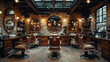© Denis - Stylish barber shop interior featuring vintage chairs and stylish mirrors in a warm, inviting environment