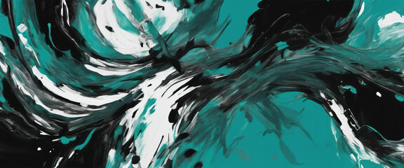 Wall Mural - black and teal blue, green abstract expressionist painting illustration wallpaper