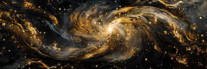 Wall Mural - an abstract cosmic background with swirling gold metallic foil accents resembling galaxies and nebul