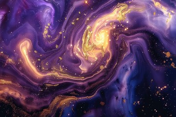 Wall Mural - an abstract cosmic background with swirling gold metallic foil accents resembling galaxies and nebul