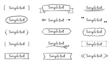 Set Of Text Title Frame Handwriting Ribbon, Square, Circle Decoration Element. 