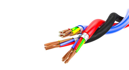 Multicolored electrical cables isolated on white