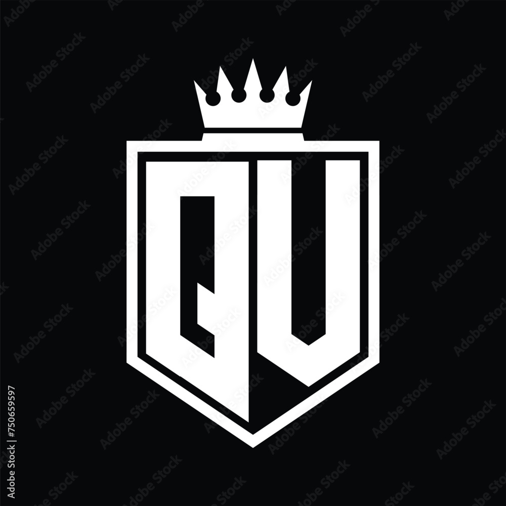 QV Logo monogram bold shield geometric shape with crown outline black ...