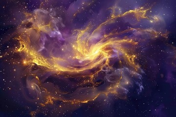 Wall Mural - an abstract cosmic background with swirling gold metallic foil accents resembling galaxies and nebul