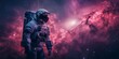 Portrait of an astronaut. Mars colonization or settlement concept. Astronaut in space suit in outer space with nebula reflection in helmet glass