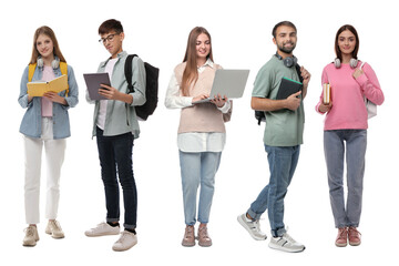 Canvas Print - Group of happy students on white background