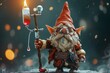 A dwarf wizard with a cane. A fabulous bearded wizard. A fairy dwarf elf with a cane. 3d illustration