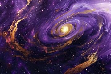 Wall Mural - an abstract cosmic background with swirling gold metallic foil accents resembling galaxies and nebul