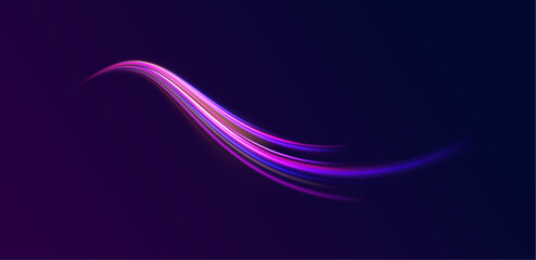 Fototapete - Vector dark blue abstract background with ultraviolet neon glow, blurry light lines, waves. High speed effect motion blur night lights blue and red. Magic shining neon light line trails.	