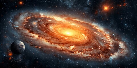 Poster - Majestic Swirls of the Cosmos: A Stunning Spiral Galaxy Radiates the Enigmatic Beauty of the Universe, Generative AI