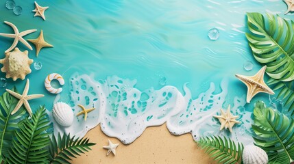  Vacation Concept with Beach. Holiday Background with Natural Plant Elements