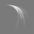Light white Twirl. Curve light effect of white line. Effect of winter air vortex, blizzard, vector realistic illustration. 