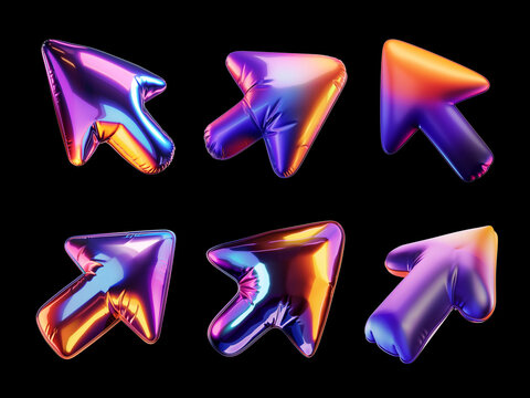 Inflatable holographic arrow 3D icon. Colorful arrows isolated. Direction pointer Ai generated