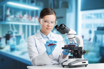 Wall Mural - young student scientist do research in lab