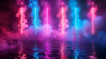 Wall Mural - abstract neon light background with smoke