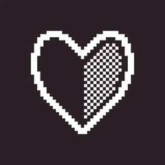 Wall Mural - black and white simple flat 1bit pixel art abstract heart with dotted half icon