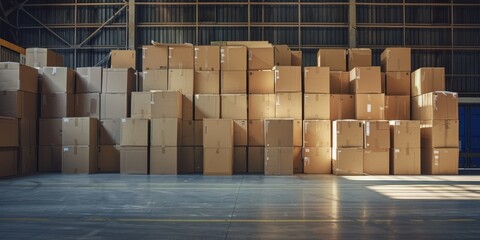 Canvas Print - Stacked cardboard boxes in a warehouse