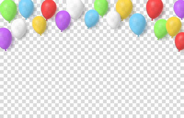 Wall Mural - Vector helium balloons png. Multi-colored helium balloons. Decoration, holiday decor. PNG.