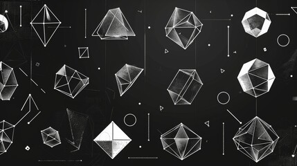 Wall Mural - dark background of platonic solids and sacred shapes