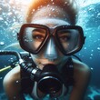 Close-up of a female diver underwater