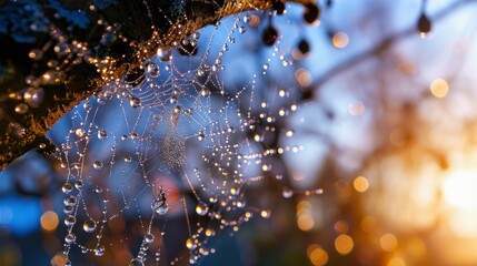spiders are in webs, making nests in tree branches