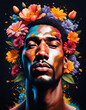 Floral Portrait of Young Man: Colorful Graphic Art
