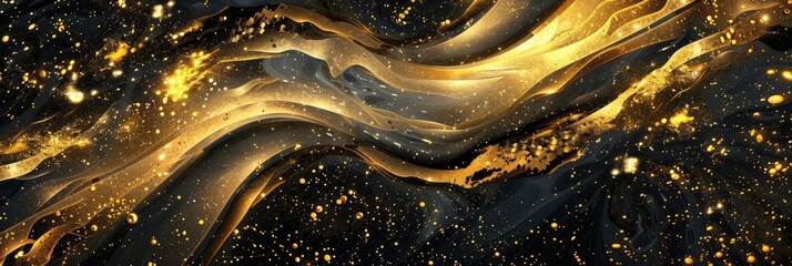 Wall Mural - an abstract cosmic background with swirling gold metallic foil accents resembling galaxies and nebul