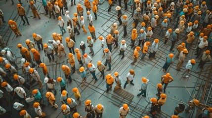 Wall Mural - construction industry scenes with dense crowds of people.