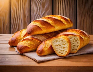 Wall Mural - freshly baked French bread table background