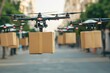 A drone fleet delivering packages with precision, highlighting the efficiency and reliability of AI in logistics