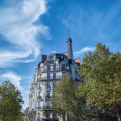 Wall Mural - Paris, Haussmann facade and the Eiffel Tower .