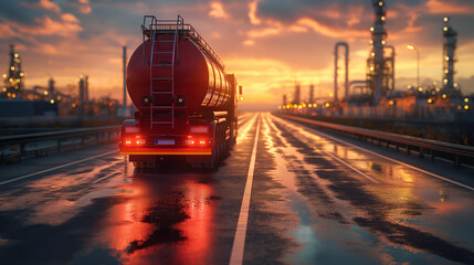 Wall Mural - truck hauling oil to refinery factory