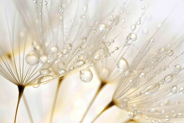 Wall Mural - Beautiful dew drops on a dandelion seed macro