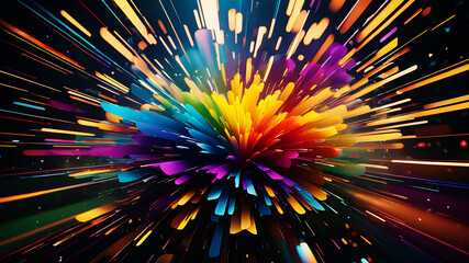 Canvas Print - experience an explosion of abstract shapes and colors forming a dynamic rainbow burst. geometric pat