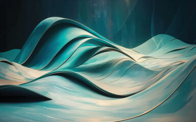 Wall Mural - Minimalistic Blue Tones Abstract Wave Background, cinematic, d render, painting